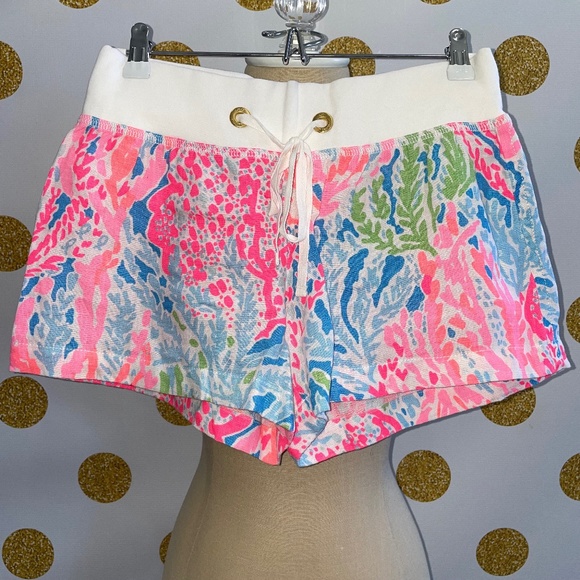 Rare Lilly Pulitzer Turquoise Let's Cha Cha Linen Beach Shorts Small NWOT